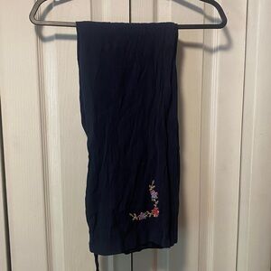 Navy Pants with Floral Embroidery